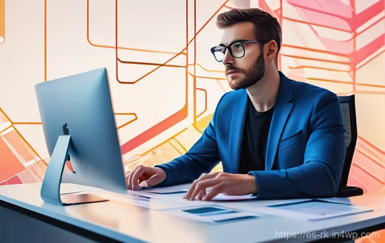 자바스크립트 성능 개선을 위한 인터페이스 설계 - **"A detailed illustration of a web developer, approximately 30-40 years old, with a focused express...