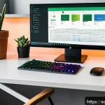 자바스크립트 성능 최적화를 위한 도구 소개 - A modern web developer workspace featuring a large curved monitor displaying colorful JavaScript cod...